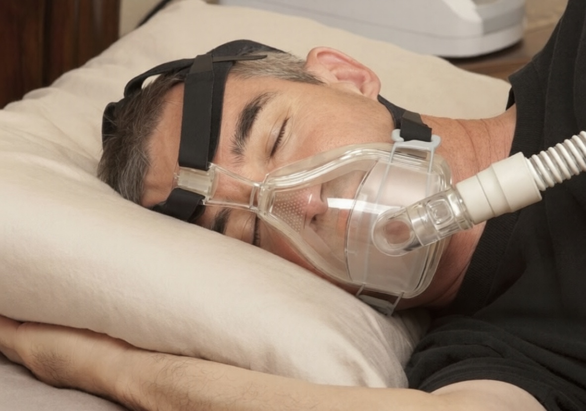 Person wearing a CPAP mask while sleeping
